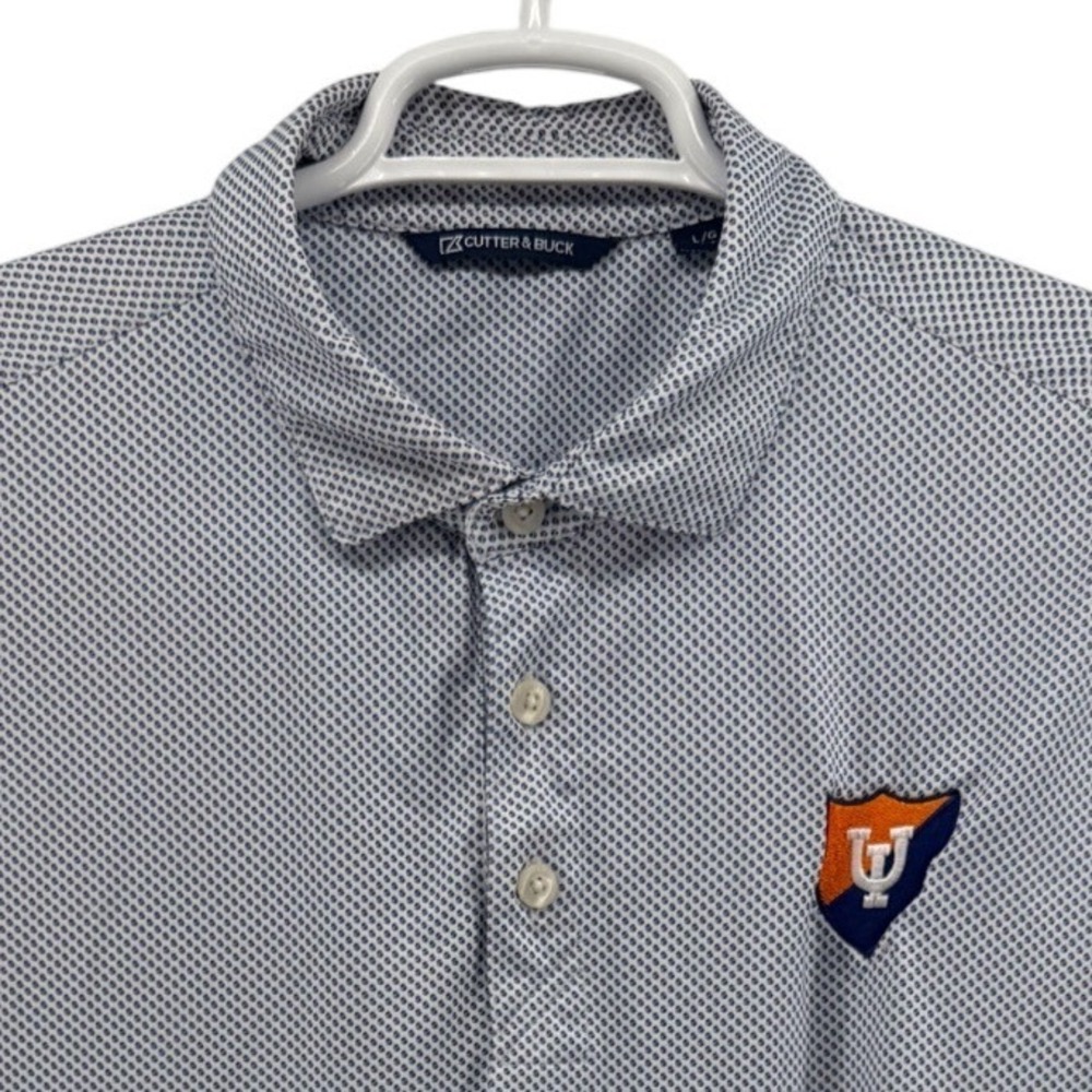 Cutter & Buck Mens Large UIndy Greyhounds Golf Polo Shirt Blue White Pattern